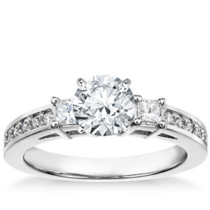 Trio Princess Cut Pavé Diamond Engagement Ring in 14k White Gold