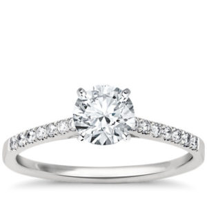 Petite Cathedral Pavé Diamond Engagement Ring in Platinum