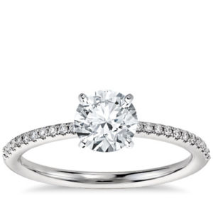 Petite Micropavé Diamond Engagement Ring in 14k White Gold