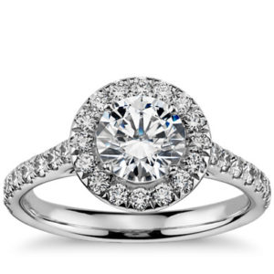 Round Halo Diamond Engagement Ring in 14k White Gold