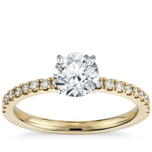 Petite Pavé Diamond Engagement Ring in 18k Yellow Gold