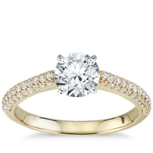 Trio Micropavé Diamond Engagement Ring in 18k Yellow Gold