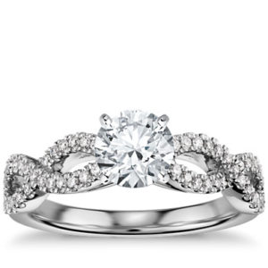 Infinity Twist Micropavé Diamond Engagement Ring in 14K White Gold