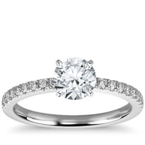 Petite Pavé Diamond Engagement Ring in 18k White Gold