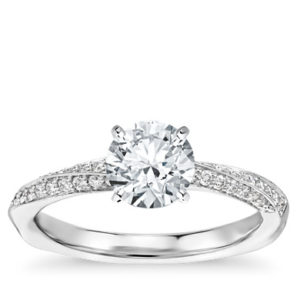 Double Row Rollover Twist Diamond Engagement Ring in 14k White Gold