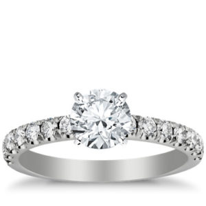 Scalloped Pavé Diamond Engagement Ring in 18k White Gold