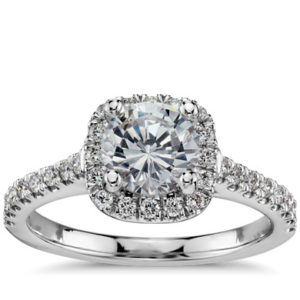 Cushion Halo Diamond Engagement Ring in 14k White Gold