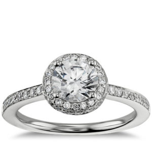Halo Diamond Engagement Ring in 18K White Gold
