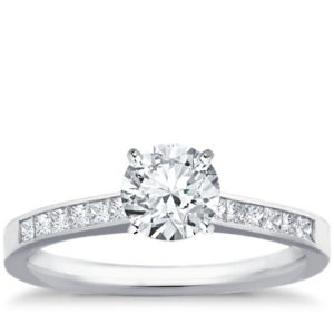 Channel Set Princess Cut Diamond Engagement Ring in 14k White Gold
