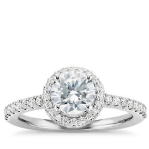 Rollover Diamond Halo Engagement Ring in 14k White Gold