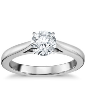 Tapered Cathedral Solitaire Engagement Ring in 14k White Gold