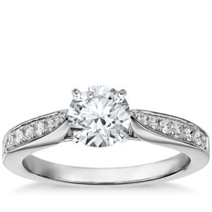 Cathedral Pavé Diamond Engagement Ring in 18k White Gold