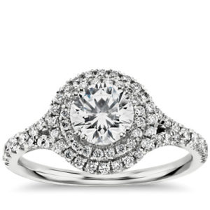 Duet Halo Diamond Engagement Ring in 18k White Gold