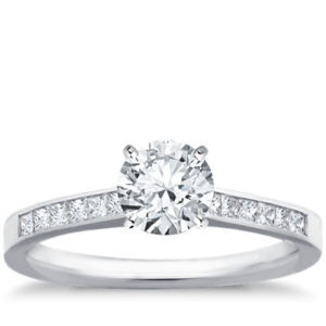 Channel Set Princess Cut Diamond Engagement Ring in Platinum