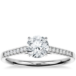 Petite Cathedral Pavé Diamond Engagement Ring in 14k White Gold