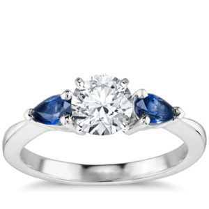 Classic Pear Shaped Sapphire Engagement Ring in 18k White Gold