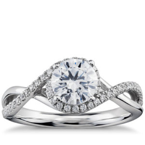 Petite Twisted Halo Diamond Engagement Ring in 14k White Gold