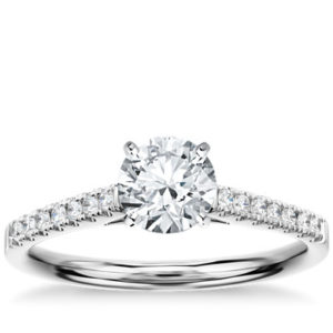 Petite Cathedral Pavé Diamond Engagement Ring in 18k White Gold