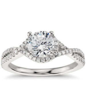 Twisted Halo Diamond Engagement Ring in Platinum