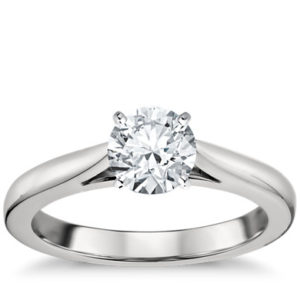 Tapered Cathedral Solitaire Engagement Ring in Platinum
