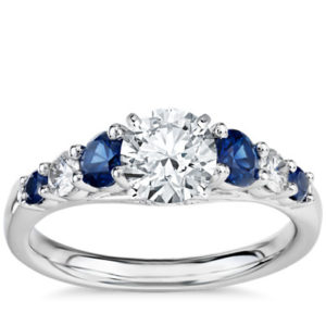 Graduated Sapphire and Diamond Engagement Ring in 14k White Gold