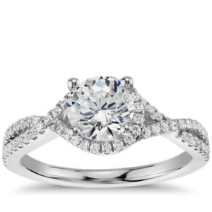 Twisted Halo Diamond Engagement Ring in 14k White Gold