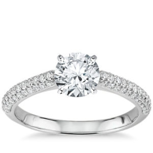 Trio Micropavé Diamond Engagement Ring in 14k White Gold
