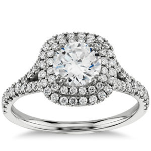 Duet Halo Diamond Engagement Ring in 18k White Gold
