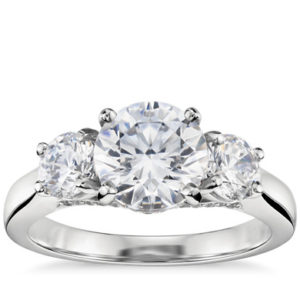 Three-Stone Pavé Gallery Diamond Engagement Ring in Platinum