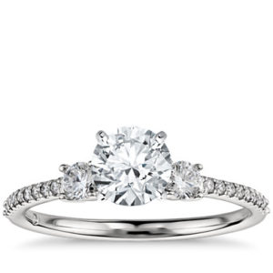 Petite Micropavé Trio Diamond Engagement Ring in Platinum