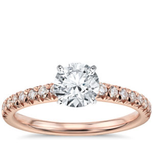 French Pavé Diamond Engagement Ring in 14k Rose Gold