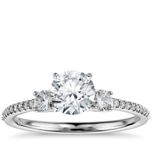Petite Micropavé Trio Diamond Engagement Ring in 14k White Gold