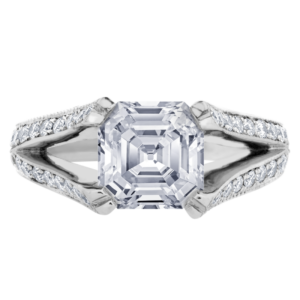 Platinum Diamond Bead Set Setting-Y581-Asscher